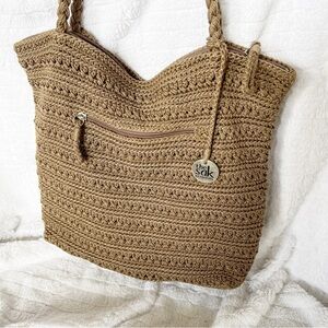 The Sak Shoulder Bag Brown Crocheted Knit Tote Bag Bohemian Chic